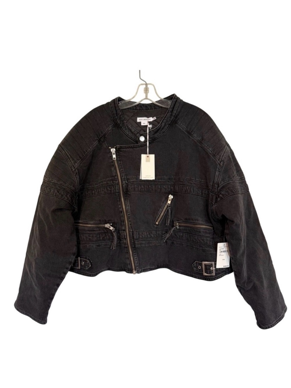 Good American Moto Black Cropped Denim Jean Jacket - 4X